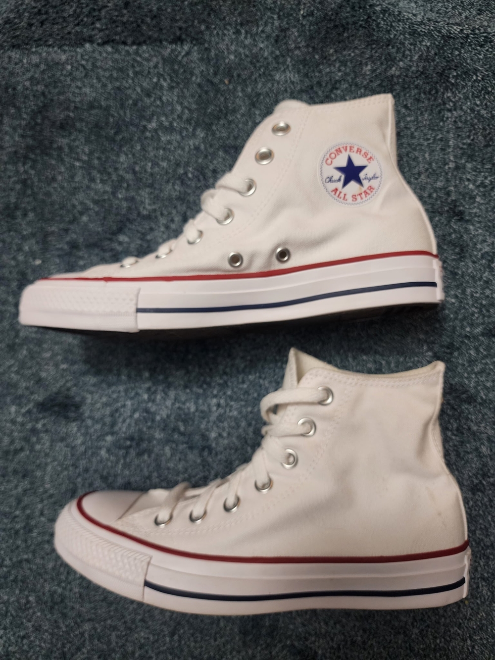 Converse Women's White High-Top Sneakers with Red & Blue Trim